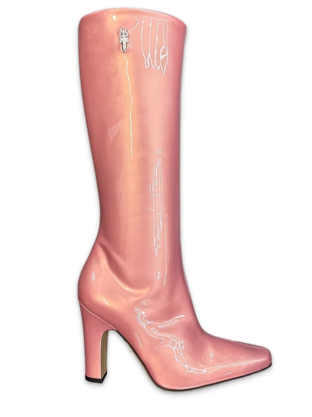 Chrome Hearts Pink Patent Leather Knee-High Heeled Boots
